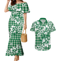 Hibiscus Pakala Emerald Green Couples Matching Mermaid Dress and Hawaiian Shirt Tropical Floral Stylized - Polynesian Pride