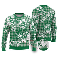 Hibiscus Pakala Emerald Green Ugly Christmas Sweater Tropical Floral Stylized - Polynesian Pride