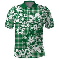 Hibiscus Pakala Emerald Green Polo Shirt Tropical Floral Stylized - Polynesian Pride