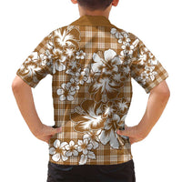Hibiscus Pakala Bronze Brown Family Matching Long Sleeve Bodycon Dress and Hawaiian Shirt Tropical Floral Stylized LT01 - Polynesian Pride