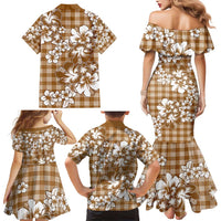 Hibiscus Pakala Bronze Brown Family Matching Mermaid Dress and Hawaiian Shirt Tropical Floral Stylized LT01 - Polynesian Pride