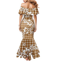 Hibiscus Pakala Bronze Brown Family Matching Mermaid Dress and Hawaiian Shirt Tropical Floral Stylized LT01 - Polynesian Pride