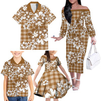 Hibiscus Pakala Bronze Brown Family Matching Off The Shoulder Long Sleeve Dress and Hawaiian Shirt Tropical Floral Stylized LT01 - Polynesian Pride