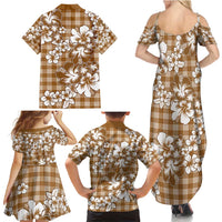 Hibiscus Pakala Bronze Brown Family Matching Summer Maxi Dress and Hawaiian Shirt Tropical Floral Stylized - Polynesian Pride