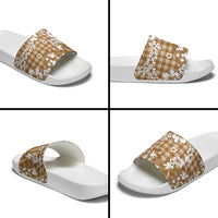 Hibiscus Pakala Bronze Brown Slide Sandals Tropical Floral Stylized - Polynesian Pride