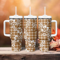 Hibiscus Pakala Bronze Brown Tumbler With Handle Tropical Floral Stylized - Polynesian Pride