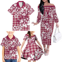 Hibiscus Pakala Royal Magenta Family Matching Off The Shoulder Long Sleeve Dress and Hawaiian Shirt Tropical Floral Stylized LT01 - Polynesian Pride