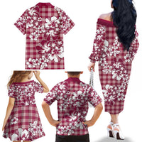 Hibiscus Pakala Royal Magenta Family Matching Off The Shoulder Long Sleeve Dress and Hawaiian Shirt Tropical Floral Stylized LT01 - Polynesian Pride