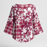 Hibiscus Pakala Royal Magenta Kimono Sleeve Blouse Tropical Floral Stylized LT01 - Polynesian Pride