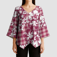 Hibiscus Pakala Royal Magenta Kimono Sleeve Blouse Tropical Floral Stylized LT01 - Polynesian Pride