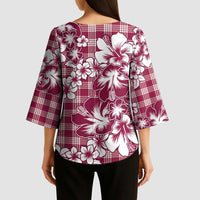 Hibiscus Pakala Royal Magenta Kimono Sleeve Blouse Tropical Floral Stylized LT01 - Polynesian Pride