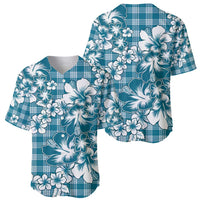 Hibiscus Pakala Ocean Depths Blue Baseball Jersey Tropical Floral Stylized - Polynesian Pride