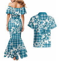 Hibiscus Pakala Ocean Depths Blue Couples Matching Mermaid Dress and Hawaiian Shirt Tropical Floral Stylized - Polynesian Pride