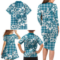 Hibiscus Pakala Ocean Depths Blue Family Matching Long Sleeve Bodycon Dress and Hawaiian Shirt Tropical Floral Stylized LT01 - Polynesian Pride