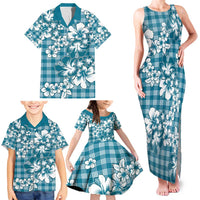 Hibiscus Pakala Ocean Depths Blue Family Matching Tank Maxi Dress and Hawaiian Shirt Tropical Floral Stylized LT01 - Polynesian Pride