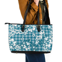 Hibiscus Pakala Ocean Depths Blue Leather Tote Bag Tropical Floral Stylized LT01 - Polynesian Pride
