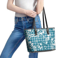 Hibiscus Pakala Ocean Depths Blue Leather Tote Bag Tropical Floral Stylized LT01 - Polynesian Pride