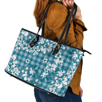 Hibiscus Pakala Ocean Depths Blue Leather Tote Bag Tropical Floral Stylized LT01 - Polynesian Pride