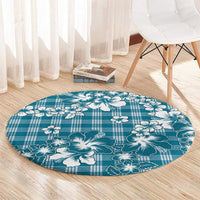Hibiscus Pakala Ocean Depths Blue Round Carpet Tropical Floral Stylized - Polynesian Pride