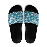 Hibiscus Pakala Ocean Depths Blue Slide Sandals Tropical Floral Stylized LT01 Blue - Polynesian Pride