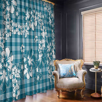 Hibiscus Pakala Ocean Depths Blue Window Curtain Tropical Floral Stylized - Polynesian Pride
