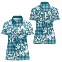 Hibiscus Pakala Ocean Depths Blue Women Polo Shirt Tropical Floral Stylized - Polynesian Pride