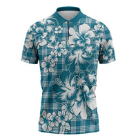 Hibiscus Pakala Ocean Depths Blue Zipper Polo Shirt Tropical Floral Stylized LT01 Blue - Polynesian Pride