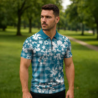 Hibiscus Pakala Ocean Depths Blue Zipper Polo Shirt Tropical Floral Stylized LT01 - Polynesian Pride