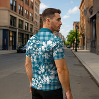 Hibiscus Pakala Ocean Depths Blue Zipper Polo Shirt Tropical Floral Stylized LT01 - Polynesian Pride