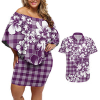 Hibiscus Pakala Sweetie Purple Couples Matching Off Shoulder Short Dress and Hawaiian Shirt Tropical Floral Stylized LT01 Purple - Polynesian Pride