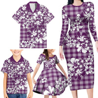 Hibiscus Pakala Sweetie Purple Family Matching Long Sleeve Bodycon Dress and Hawaiian Shirt Tropical Floral Stylized LT01 - Polynesian Pride