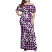 Hibiscus Pakala Sweetie Purple Family Matching Off Shoulder Maxi Dress and Hawaiian Shirt Tropical Floral Stylized LT01 Mom's Dress Purple - Polynesian Pride