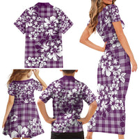 Hibiscus Pakala Sweetie Purple Family Matching Short Sleeve Bodycon Dress and Hawaiian Shirt Tropical Floral Stylized LT01 - Polynesian Pride
