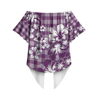 Hibiscus Pakala Sweetie Purple Off Shoulder Wrap Waist Top Tropical Floral Stylized LT01 - Polynesian Pride