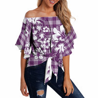 Hibiscus Pakala Sweetie Purple Off Shoulder Wrap Waist Top Tropical Floral Stylized LT01 - Polynesian Pride