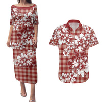 Hibiscus Pakala Fantasy Red Couples Matching Puletasi and Hawaiian Shirt Tropical Floral Stylized - Polynesian Pride