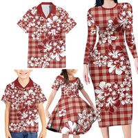 Hibiscus Pakala Fantasy Red Family Matching Long Sleeve Bodycon Dress and Hawaiian Shirt Tropical Floral Stylized LT01 - Polynesian Pride