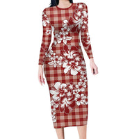 Hibiscus Pakala Fantasy Red Family Matching Long Sleeve Bodycon Dress and Hawaiian Shirt Tropical Floral Stylized LT01 Mom's Dress Red - Polynesian Pride