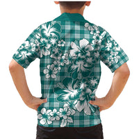 Hibiscus Pakala Aqua Teal Family Matching Mermaid Dress and Hawaiian Shirt Tropical Floral Stylized LT01 - Polynesian Pride