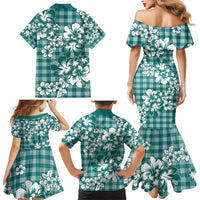 Hibiscus Pakala Aqua Teal Family Matching Mermaid Dress and Hawaiian Shirt Tropical Floral Stylized LT01 - Polynesian Pride