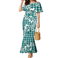 Hibiscus Pakala Aqua Teal Family Matching Mermaid Dress and Hawaiian Shirt Tropical Floral Stylized LT01 Mom's Dress Teal - Polynesian Pride