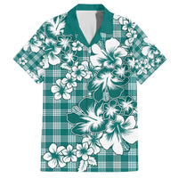 Hibiscus Pakala Aqua Teal Family Matching Off The Shoulder Long Sleeve Dress and Hawaiian Shirt Tropical Floral Stylized LT01 Dad's Shirt - Short Sleeve Teal - Polynesian Pride