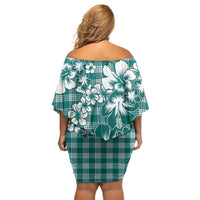 Hibiscus Pakala Aqua Teal Family Matching Off Shoulder Short Dress and Hawaiian Shirt Tropical Floral Stylized LT01 - Polynesian Pride
