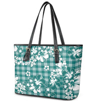 Hibiscus Pakala Aqua Teal Leather Tote Bag Tropical Floral Stylized - Polynesian Pride