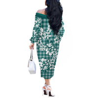 Hibiscus Pakala Aqua Teal Off The Shoulder Long Sleeve Dress Tropical Floral Stylized LT01 - Polynesian Pride
