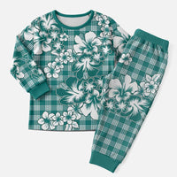 Hibiscus Pakala Aqua Teal Christmas Pajama Set Tropical Floral Stylized - Polynesian Pride
