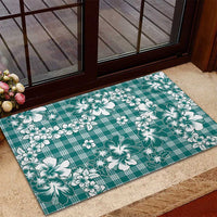 Hibiscus Pakala Aqua Teal Rubber Doormat Tropical Floral Stylized - Polynesian Pride