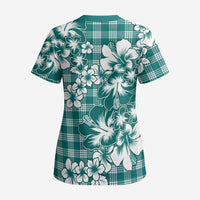 Hibiscus Pakala Aqua Teal Scrub Top Tropical Floral Stylized LT01 - Polynesian Pride