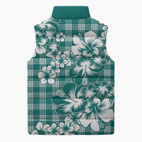 Hibiscus Pakala Aqua Teal Sleeveless Puffer Jacket Tropical Floral Stylized - Polynesian Pride