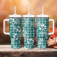 Hibiscus Pakala Aqua Teal Tumbler With Handle Tropical Floral Stylized - Polynesian Pride
